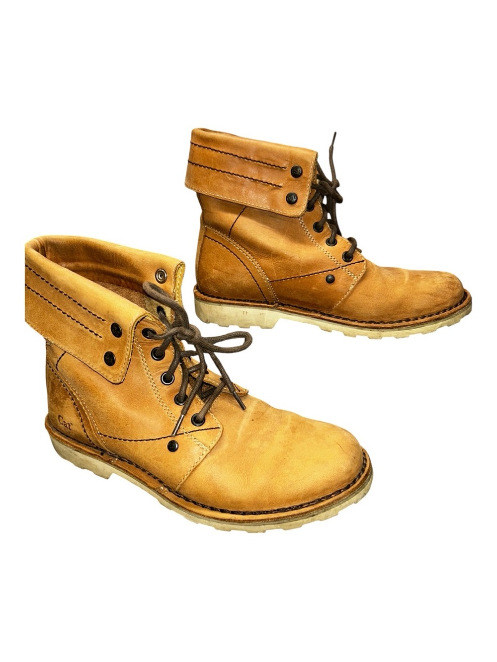 CAT Leather Fold-Down Combat Work Boots Women’s US 7.5 Tan Lace Up Rugged